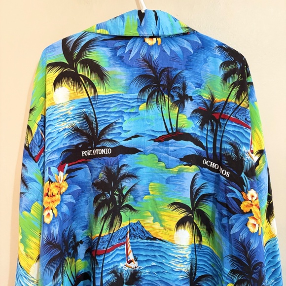 3/$10⚡️Jamacian Tropical Beach Palm Tree Print Button-Up Plus Size Shirt - Picture 9 of 11